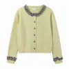 Cardigan de Punto con Estampado de Cuadros Franceses y Adorno en las Orejas, Nuevo Estilo Otoño e Invierno Coreano, Diseño para Mujer, Suéter de Estilo Suave