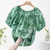Camisa Verde Estilo Hong Kong Feminina Verão Estilo Coreano Nicho Fashion Solta Suave Casual Pequena Gordinha Top