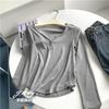 Cuanto más simple, más elegante y sencillo diseño de cuello en V con botones, camiseta básica de manga larga para mujer, blanca, chaqueta, camiseta básica de otoño e invierno