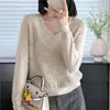 Suéter de Punto con Cuello en V Hueco de Manga Larga Estilo Old Money para Mujer, Otoño 2026, Único, Hermoso, Adelgazante, Ropa de Abrigo, Top Falso de Dos Piezas