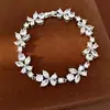 Pulseira Aberta com Flor Azul Incrustada de Zircônia, Pulseira de Luxo Leve de Nicho de Alta Qualidade, Acessórios Frescos para Férias, Atacado de Joias