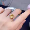 Anillo de Citrina Atractor de Riqueza Natural, Estilo Clásico con Piedras Completamente Limpias y Excelente Color de Fuego, Piedra Principal 10*10mm