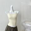 Camisola de Encaje Patchwork Estilo Retro Ajustada para Mujer, Nuevo Chaleco de Color Sólido para Verano con Copas, Estilo Exportación Ins