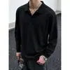 Camiseta Masculina Patchwork Lapela Desconstruída High-End Outono Estilo Americano Ombro Normal Manga Longa Camisa Polo Casual Versátil