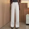 Pantalones de pierna ancha de moda color blanquecino para mujer, invierno, engrosados, cálidos, de cintura alta, ajustados, de pierna recta, nuevos pantalones casuales 2026