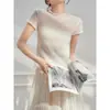 Nuevo Estilo Primavera y Verano 2026 Tejido de Punto Fino Ligeramente Transparente Camiseta Interior Casual Camisa con Borde Enrollado Protección Solar Top para Mujer