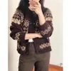 Cardigã Vintage Fair Isle 2025 de Lã Nova para Mulheres, Gola Redonda, Estilo Outono e Inverno, Estilo Relaxado, Top Tricotado Grosso