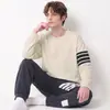 Pijama para hombre al por mayor transfronterizo, algodón puro, otoño e invierno, manga larga, cuello redondo, a rayas, casual, talla grande, conjunto de ropa de casa para hombre