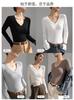 Camiseta Base de Canalé con Cuello en V para Mujer de 240g, Camiseta de Manga Larga para Vestir por Capas, Nuevo Estilo Primavera y Otoño 2026, Corte Ajustado, Top Base Versátil