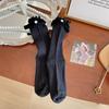 Calcetines de Encaje de Doble Aguja con Lazo para Mujer, Nuevos Calcetines de Caña Media Holgados Dulces con Perlas para Primavera y Verano, Venta al por Mayor Transfronteriza