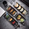 Plato de Cena Japonés Transfronterizo Plato de Cocina Comercial Plato para Sushi Plato para Snacks Occidentales Barbacoa Saury Plato Rectangular Cerámica