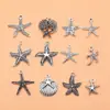 Set de 12 Colgantes y Accesorios de Estrella de Mar de Plata Antigua, 12 Estilos, 1 de Cada Uno, Cada Set Pesa Aproximadamente 18g