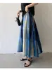 Saia Xadrez Color Blocking Nova Coreana Outono e Inverno Saia Plissada Retro Linha A Versátil Casual Longa