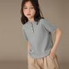 Roupas infantis verão novas meninas super macio simples casual temperamento gola redonda malha camisa de manga curta meninos fino