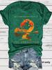 En stock Camiseta de mujer con cuello redondo y estampado de atardecer de moda europea y americana en stock Amazon en stock Manga corta suelta Comercio exterior
