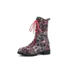 Tamanhos 34-46 Outono e Inverno Sapatos Femininos de Salto Quadrado Botas Femininas Florais Europeias e Americanas Decotadas Bico Redondo Salto Médio Tamanho Extra Grande Transfronteiriço Botas Femininas