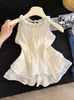 Top de Tirantes de Gasa con Adornos Pesados Estilo Dulce Francés para Mujer Verano Diseño con Sentido Chic Ropa Exterior sin Mangas