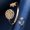 Pulsera y anillo deslumbrantes florales de circonita transfronterizos, juego de venta caliente, pulsera versátil de moda de alta gama exquisita