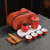 Juego de té de viaje estilo antiguo, juego completo, cerámica, portátil para uso en exteriores, incluye bandeja de té y lata de té, perfecto como regalo o recuerdo
