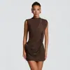 Moda Femenina Europea y Americana Verano 2026 Nuevo Vestido Casual de Color Sólido sin Mangas con Cinta Irregular Delgado Espalda Descubierta para Exportación