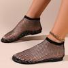 Sandalias planas de punta redonda, nuevas botas de malla hueca con diamantes rojos, zapatos planos sexis de verano con cordones cruzados de talla grande.