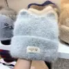 Versión Coreana Otoño e Invierno Nuevo Gorro de Punto Lindo con Orejas de Gato Color Sólido Gorro Cálido para el Frío Moda para Mujer Gorro Turbante Versátil