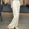 Elegantes pantalones de pierna ancha de satén de acetato, estilo fino de verano 2026, pantalones rectos con flecos, pantalones protectores solares estampados estilo chino para mujer