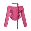 Chica Atractiva Chica Sexy Otoño e Invierno Diseño Versátil de un Hombro Manga Larga Tejido Top Ajustado Ajustado Cuello Halter Tejido