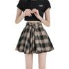 Falda tipo camisa a cuadros de dos piezas falsas estilo Hong Kong para mujer 2025 Verano Retro Asimétrica Corta Casual para Superponer