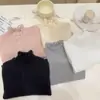 Tricô Feminino com Gola Alta Meia e Renda Outono e Inverno Novo Estilo Camisa Base para Bebê Tricô Doce Infantil Tendência Atacado