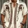 AliExpress Venda Quente Transfronteiriça Nova Camisa Masculina Estampa Estilo Étnico Manga Curta Casual Toque de Alto Padrão Camisa Não Amassa Masculina