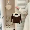 Top con Cuello de Encaje Volante Dulce para Niños Pequeños Camiseta Básica Suave Elástica de Manga Larga Primavera Otoño Elegante Estilo Princesa Ropa Interior