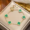 Pulsera de trébol de cuatro hojas de acero de titanio que no se desvanece con diamantes, pulsera de dijes de moda de oro rosa de 18 quilates, pulsera de cinco flores estilo europeo y americano