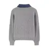 Diseño de Tejido Otoño e Invierno 2025 con Parche de Mezclilla en el Cuello Camisa Suéter para Mujer Estilo Nuevo Holgado Moda Top Largo