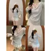 Tela de Lyocell Cuello Rayado Gasa Protección Solar Cover-up Verano para Mujer Top con Sentido del Diseño