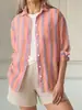 Camisa listrada francesa transfronteiriça europeia e americana da Amazon para mulheres, top casual retrô solto estilo coreano para primavera e outono