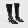 Botas Longas com Fivela Retro para Mulheres 2026 Moda Botas Longas com Salto Grosso, Bico Fino, Zíper Lateral, Emagrecimento e Versátil Moda Botas Longas