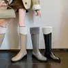 Botas de Lana Cálidas Plus Terciopelo Tacón Grueso, Botas Altas Hasta la Rodilla, Nuevas de Tacón Medio Cremallera Lateral, Botas de Caballero Estilo Coreano de Piel de Vaca Completa
