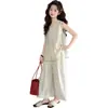 Conjunto Elegante de Chaleco sin Mangas y Pantalón de Pierna Ancha para Niña Verano 2026 Atuendo de Verano para Niña Grande Estilo Vacacional Conjunto de Dos Piezas