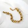 Pulsera Gruesa de Acero Inoxidable Minimalista de Lujo Ligero Europea y Americana con Diseño Creativo de Cadena de Metal 18K para Mujer