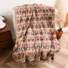 Cachecol Jacquard Fair Isle Retrô Imitação de Caxemira para Mulheres Viagem Xinjiang Sichuan Tibete Estilo Étnico Xale Longo com Franjas