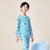 Pijama infantil de algodão puro, Classe A, fino para usar em casa no verão, manga longa e calça longa para ar condicionado para meninos e meninas, pijama de malha para bebê