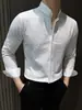 Camisa Masculina de Seersucker com Gola Alta, Estilo Fino de Verão, Luxo Leve, Camisa Social Masculina de Alta Qualidade