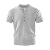 Camiseta de punto de manga corta para hombre, modelo 2026, estilo old money, camiseta de punto de lino de manga corta para hombre, corte holgado, cuello henley, top casual