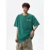 Camiseta de Manga Corta Bordada Tie-dye Verde Oscuro para Hombre Verano Americana Pesada Casual Cuello Redondo Top Moderno Holgado Manga Media