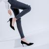 2021 primavera gamuza tacones altos tacón de aguja zapatos profesionales de punta para mujer tacón grueso zapatos de cuero de una sola capa fábrica tienda de una sola pieza