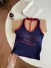 Nuevo Estilo Chica Caliente Ajustado Sexy Estampado Bloque de Color Cuello Halter Espalda Descubierta Camisola con Copas para Mujer, Top Exterior Adelgazante