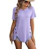 2024 Verano Transfronterizo Nuevo Ropa para Mujer Amazon Mujer Cuello Redondo Tejido Jacquard Espiga Top de Manga Corta Camiseta con Botones