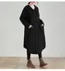 Vestido Midi Irregular de Cor Sólida com Bolsos Grandes e Capuz com Cordão, Estilo Preguiçoso Solto Plus Size, Outono Feminino