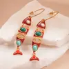 Pendientes Personalizados Creativos Europeos y Americanos con Borla de Pez y Goteo de Aceite, Pendientes de Nicho de Alta Gama Estilo Étnico Retro Transfronterizos para Mujer